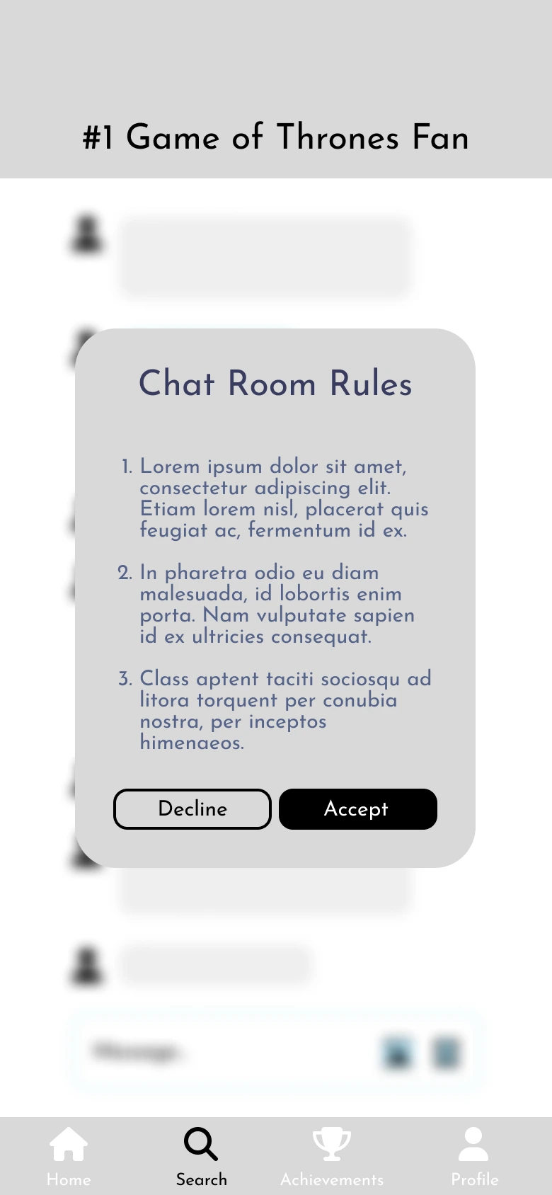 Original low-fidelity concept 3 illustrating public group chat interactions